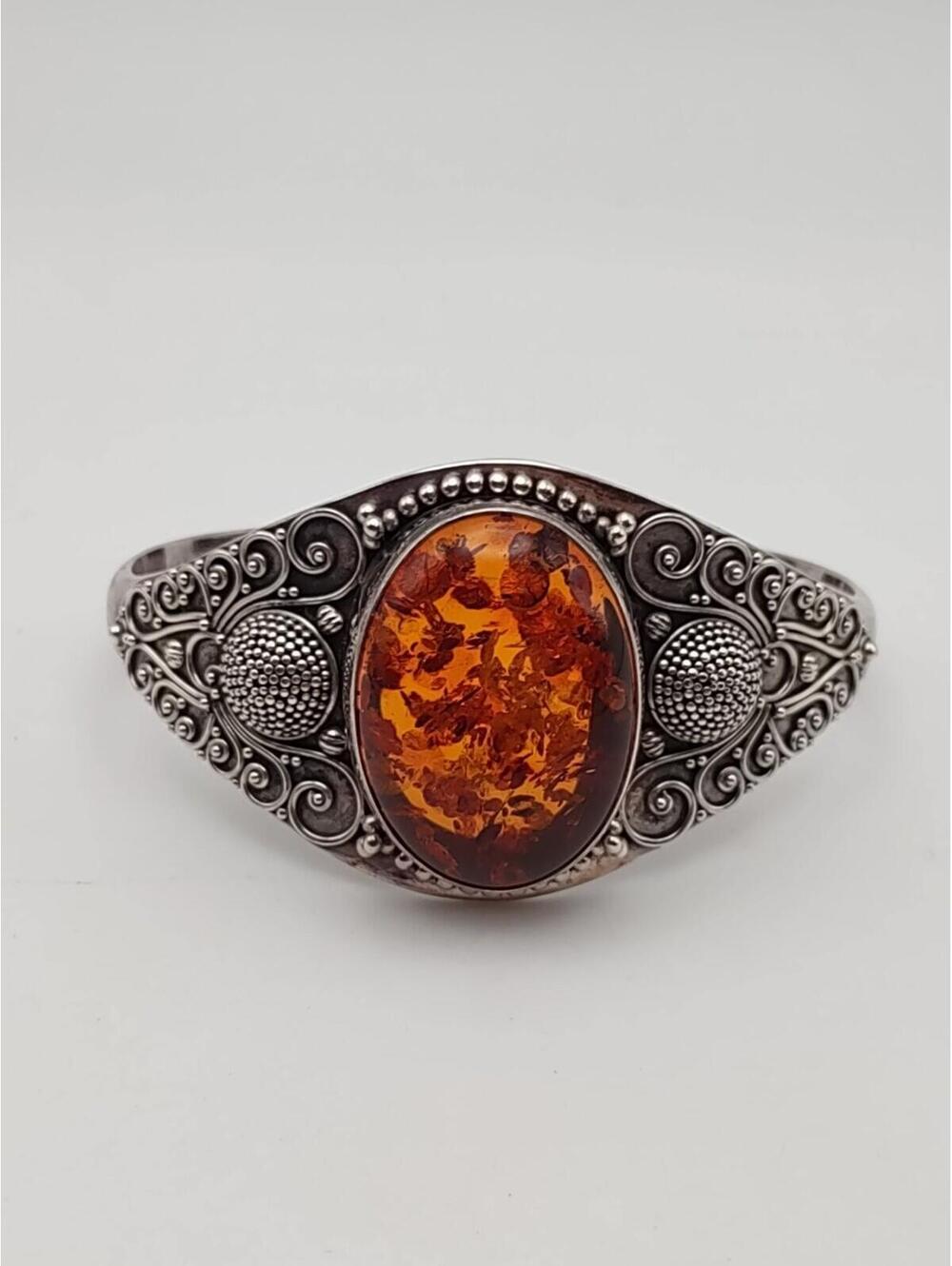 Suarti Bali 925 Sterling Amber Cuff Bracelet Indonesia
